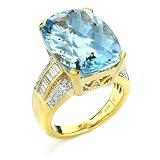 14K Yellow Gold 18 Carat Aquamarine Gemstone & Diamond Ring (0.80ctw)