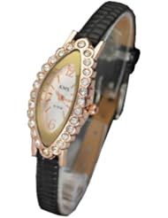 2013Newestseller Women/Girls Unique Style Oval Shape Dial Watch Leather Belt Black