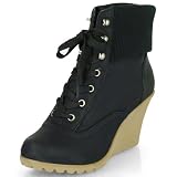 Damen Wedge Schnürstiefeletten mit gestricktem Kragen MQ1166