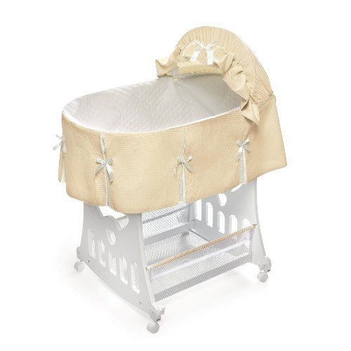 Badger Basket Portable Bassinet ‘N Cradle with Toybox Base, Ecru Waffle Pleated