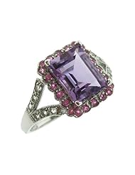 O&G Australia Natural 925 Sterling Silver Amethyst, Pink Sapphire & White Topaz Ring - Size 7.5