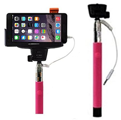 cable take poleスマホ自撮り棒（セルフィースティック）  最新モデル☆Bluetoothよりも簡単便利！　設定不要、手元でワンタッチ撮影 有線自分撮りスティック 一脚 モノポッド セルフィースティック za13004 (ピンク)