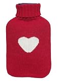 Hot Water Bottle with Red Knitted Cover With White Heart