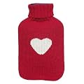 Hot Water Bottle with Red Knitted Cover With White Heart