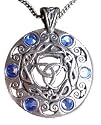 Large Silver-Tone Pewter Celtic Norse Jeweled Moon Pendant Necklace