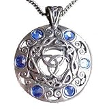 Large Silver-Tone Pewter Celtic Norse Jeweled Moon Pendant Necklace