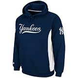 MLB Men's New York Yankees Captain Hooded Fleece Pullover (Athletic Navy/White, Large)