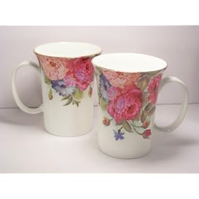 Fine Bone China Mugs - Sandra's Rose Chintz - Set of Two by ChinaFind
