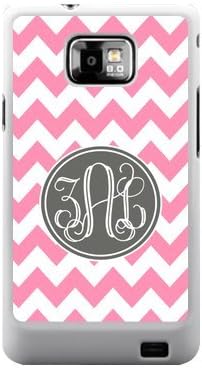 Light Pink Chevron Zigzags & Gray Circle Monogram Personalized Custom Best Plastic Case for Samsung Galaxy s2 ,Black or White for Choice