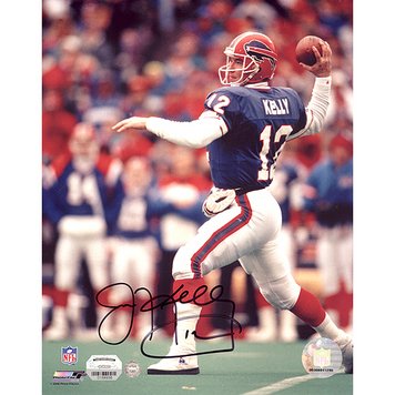 Jim Kelly Autographed Buffalo Bills Blue Jersey Passing 8x10 Photograph