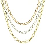 Ladies Graduated Triple Strand Tri-Color Oval Linked Necklace
