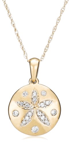 14k White Gold Diamond Sand Dollar Pendant (1/10 cttw, G-H Color, I1 Clarity), 18"
