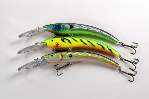 Lot of Three 5.9" Deep Diving Sigi Crankbait Fishing Lures for Northern Pike - Firetiger - Bluegill - Tennesee Shad