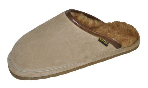 Eurow Men's Hardsole Sheepskin Scuff Slipper - Sand/Stoney