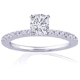 0.90 Ct Cushion Cut Diamond Engagement Ring Pave 14k SI1 COLOR-F CUT:EXCELLENT