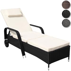 Jago RTSL01 Rattan Sun Lounger approx. 213 x 76 x 53cm DIFFERENT COLOURS (Black)