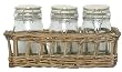 Hand Woven Grey Brown Willow Basket with 3 Glass Condiment Jars 10"L x 4"W x 4 3/4"H Set / 2