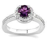 18k White Gold or Yellow Gold Round Amethyst and Diamond Ring (H/SI2, 1/3 ct. tw.)