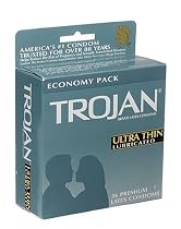 Trojan Premium Latex Condoms, Lubricated, Ultra Thin, Economy Pack, 36 condoms