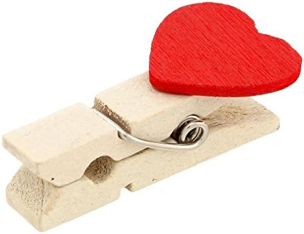 100pcs Mini 1.38in Wooden Photo Paper Clothing Clothespin Red Peach Hearts Clip