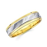 14k Yellow and White Two 2 Tone Gold Womens Mens Milgrain Diamond Cut Wedding Ring Band 6MM Size 7