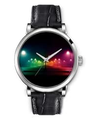 SPRAWL Aanalog Fashion Series Silver Ladies Watches of Genuine Black Leather Strap,Unique Wrist Watch for Women Girls Designed with Beautiful city at dusk