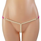 FasiCat Women's Pearl Thongs Sexy G-strings Lace Underwears Panties Hotpink