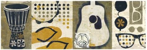 Creative Images High Fidelity II - Acoustic Guitar Wall Art, Beige, Black Framed Print - 38W x 14H in.