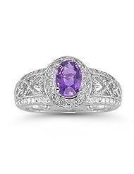 0.44 Cts Diamond & 0.95 Cts Purple Sapphire Ring in 14K White Gold