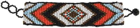 3TEN Native American Tribal Print Seed Bead Bracelet Light Blue Red Black