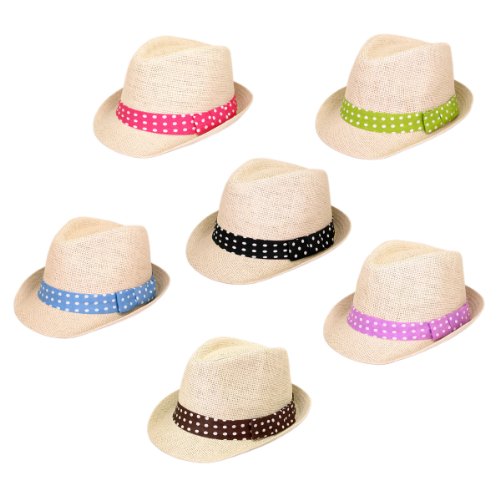 Women's Polka Dot Band Natural Fedora Straw Hat - Different Color Band Avail