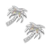 Sterling Silver Earring in Lab Created Opal - Palm Tree -Earring Height: 18mm