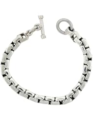 Sterling Silver Box Chain Link Bracelet Toggle Clasp Handmade 3/8 inch wide, sizes 8, 8.5 & 9 inch