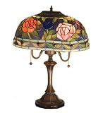 Meyda Tiffany 44904 Table Lamp - Mahogany Bronze Finish with Petal Pink Red