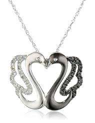 XPY 10k Gold Black and White Diamond Animal Couple Pendant Necklace, 18"