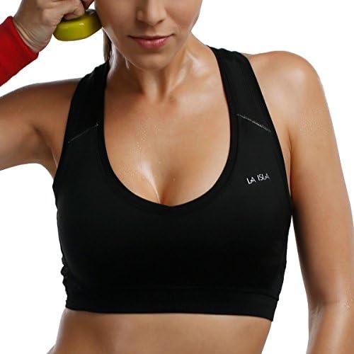 La Isla Women's Wirefree Performance Mesh Back Support Sports Bra Top Black XXL