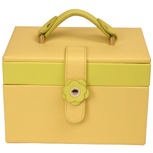 Paylak TS2650YELLOW Leather Jewelry Case with Yellow Lime Trim Flower Buckle