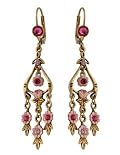 Michal Negrin Splendid Dangle Earrings with Hand-painted Flowers and Fuchsia Swarovski Crystals