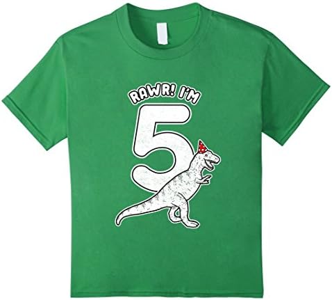 Kids 5th Birthday T-Rex T-Shirt | Boys 5 Year Dinosaur Gift 4 Grass