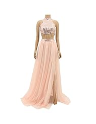 Polyester/Tulle Halter Summer Sequined Pleated Backless Maxi Dress 
