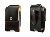 PREMIUM VERICAL SIDE LEATHER CASE POUCH (With 2 Interchangable Belt Clips; 1 Stationary, 1 Swivel) for Palm Treo 600, 650, 680, 700, 700w, 700wx, 750 / HTC 8925 TILT, XV-6800 Mogul, 8525 TYTN, MDA 8100, 8125 / Samsung SCH-i760, SCH-i730 [Retail Packaging]