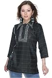 Black Collared 3/4 Sleeve Length Cotton Tunic With Sequins (Petite, Tall & Misses Sizes XS-3X)