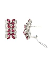 3.42CTW 14K White Gold Genuine Ruby and Diamond French Clip Earrings