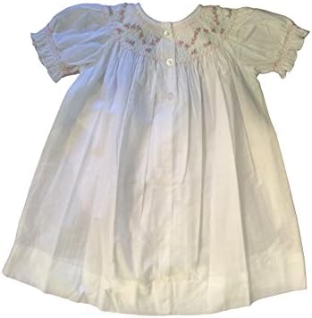 Strasburg Children Formal White Bishop Dress with Pink Flowers, New Born