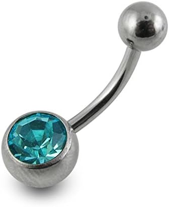 Aquamarine Gems Stone Grade 23 Solid Titanium Single Jeweled Navel Rings