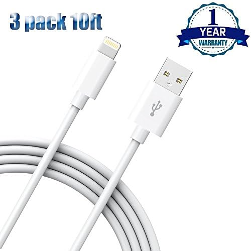 ESK Certified 3 Pack 10ft Extra Long Lightning USB Cable Charger with Authentication Chip Ensures Fast Charging and No Annoying Error Messages