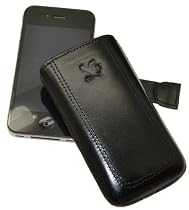 Suncase Ledertasche (Lasche mit Rückzugfunktion) für Iphone 4 / 4S schwarz