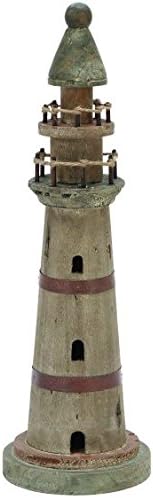 Wood Lighthouse Statue Accent, Natural Rustic, 20-inch, Nautical Home Decor
