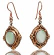 Retro Vintage Copper & Mother of Pearl Oval Dangle Earrings 1.75" Drop with Earwires