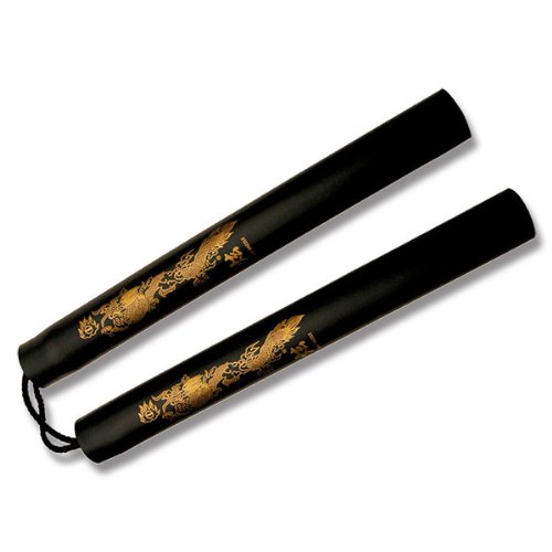MARTIAL ART WEAPON Black Practice Nunchaku with Gold Dragon (12 Inches